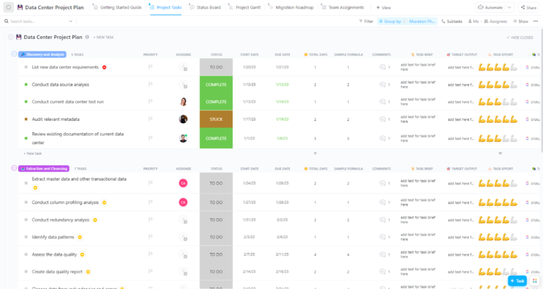 ClickUp Data Center Project Plan Template