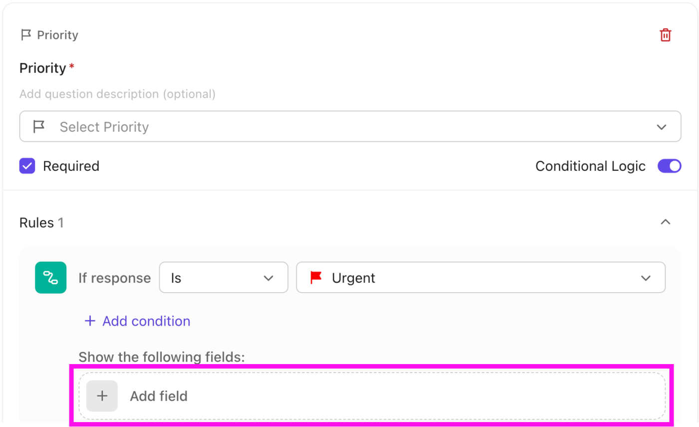 Create dynamic support forms that adapt using conditional logic in ClickUp Forms