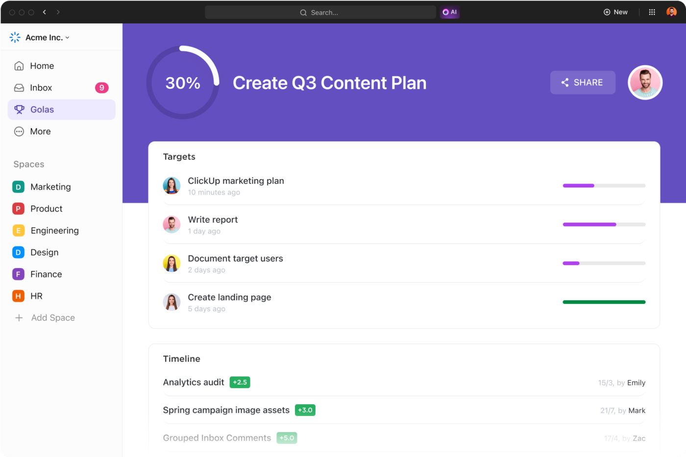 Obiettivi ClickUp: drip nurturing