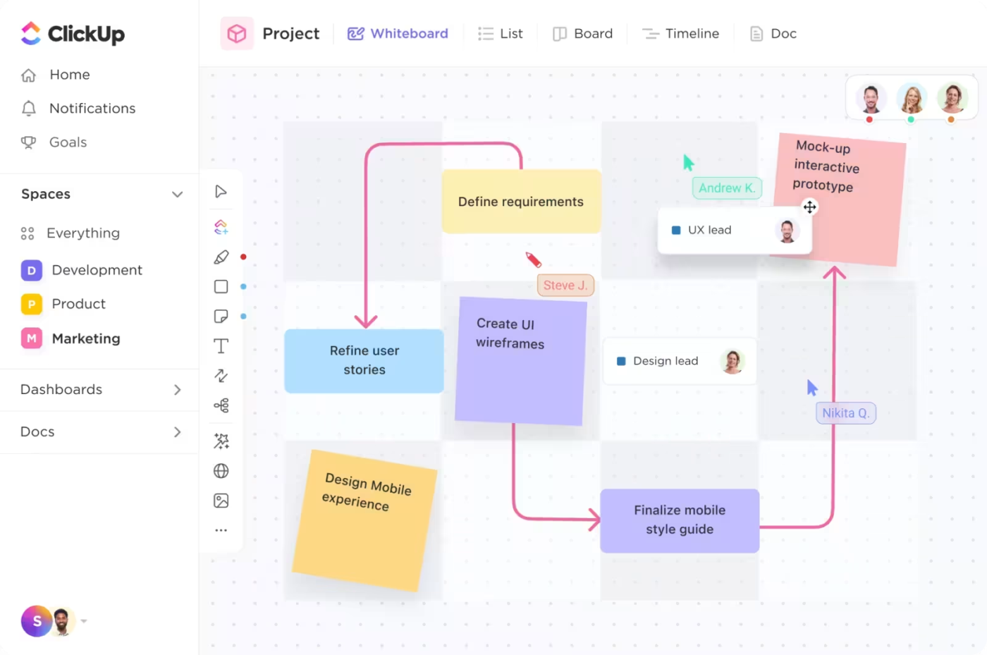 ClickUp Whiteboard: Figma AI Alternative