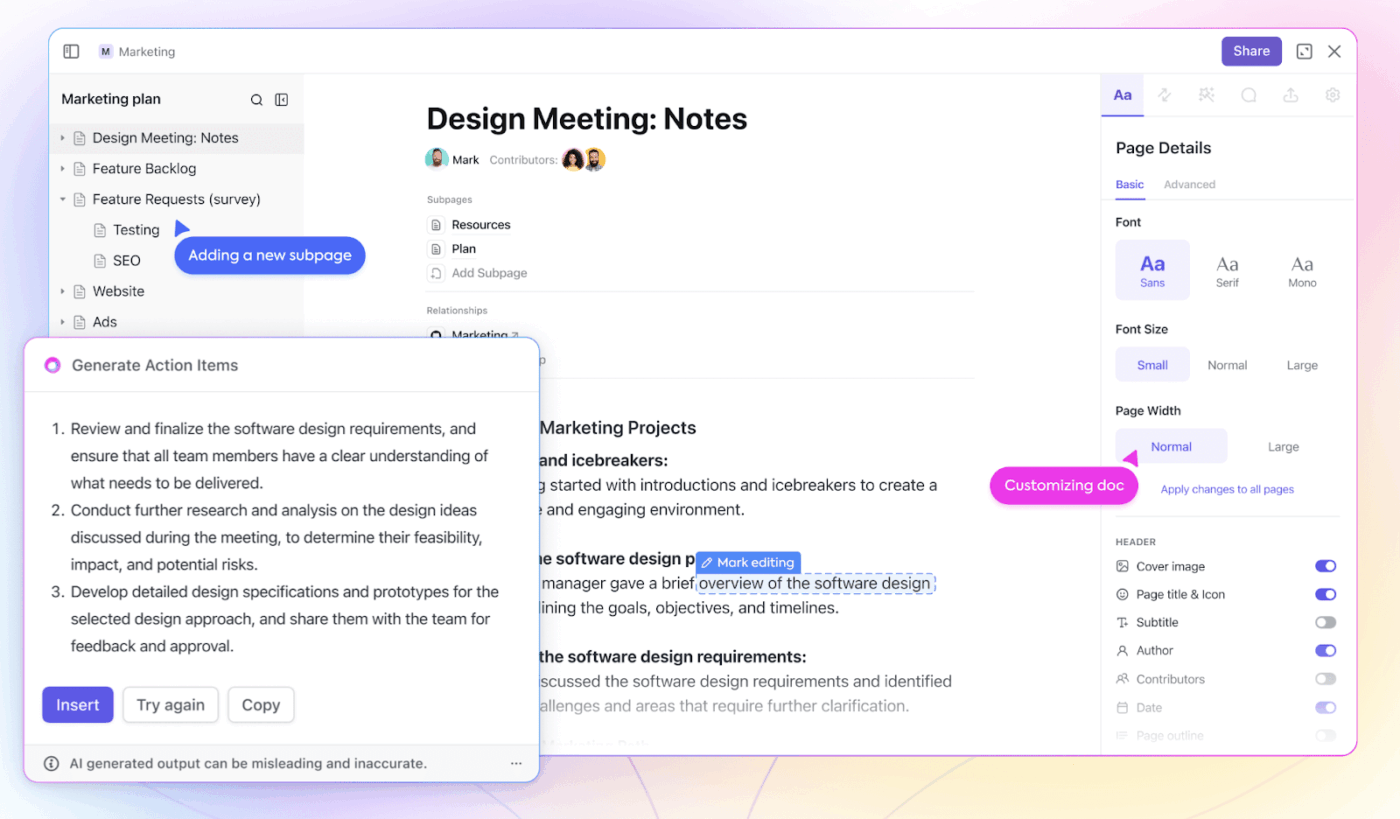 ClickUpは、ワークスペースのさまざまな要素を1つのビューに集約します
