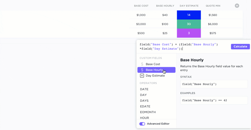 ClickUp’s Advanced Formula Field