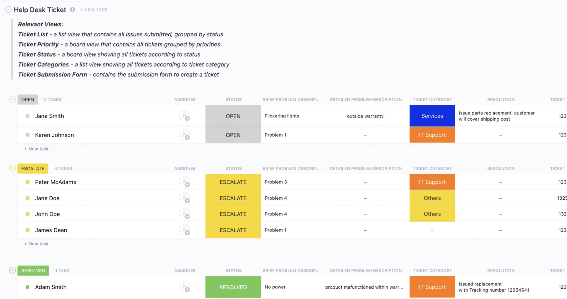 ClickUp’s Help Desk Ticket Template