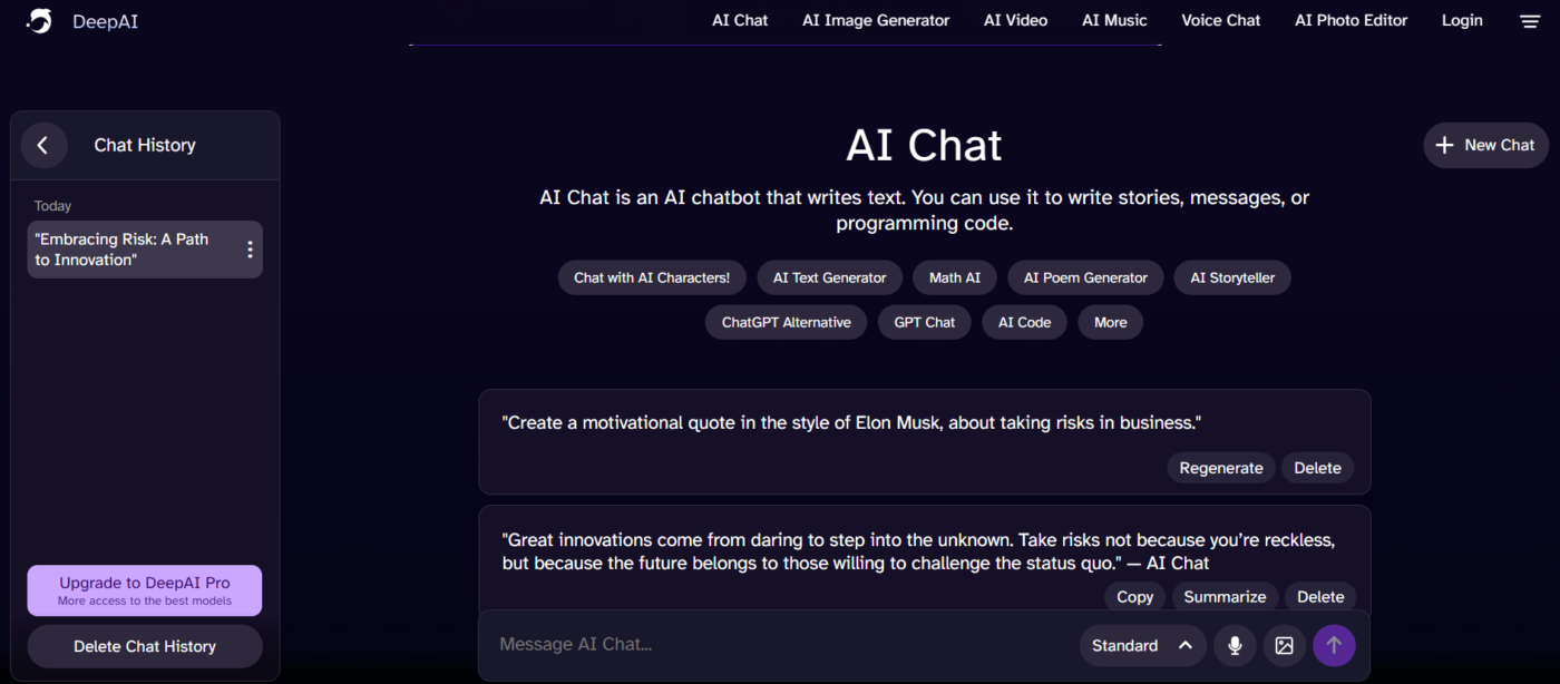 Tableau de bord Deep AI : alternatives à 1Min AI