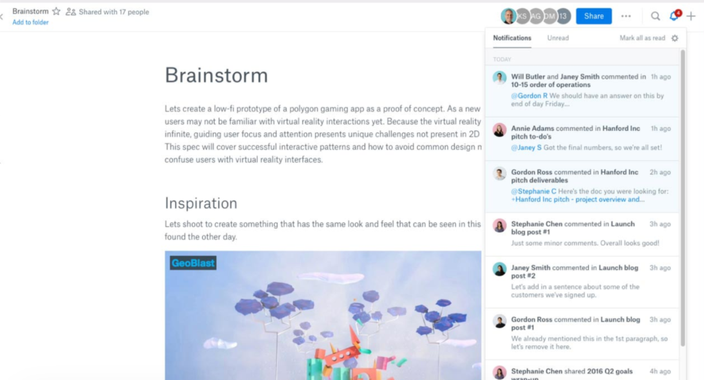 Dropbox Paper (Best for note-taking within teams already using Dropbox): Coda Alternatives