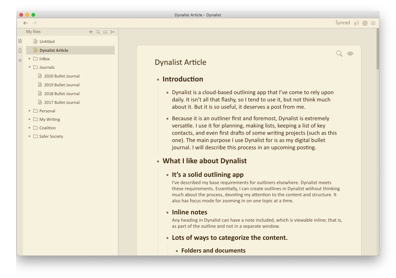 Painel Dynalist: alternativas ao Anytype