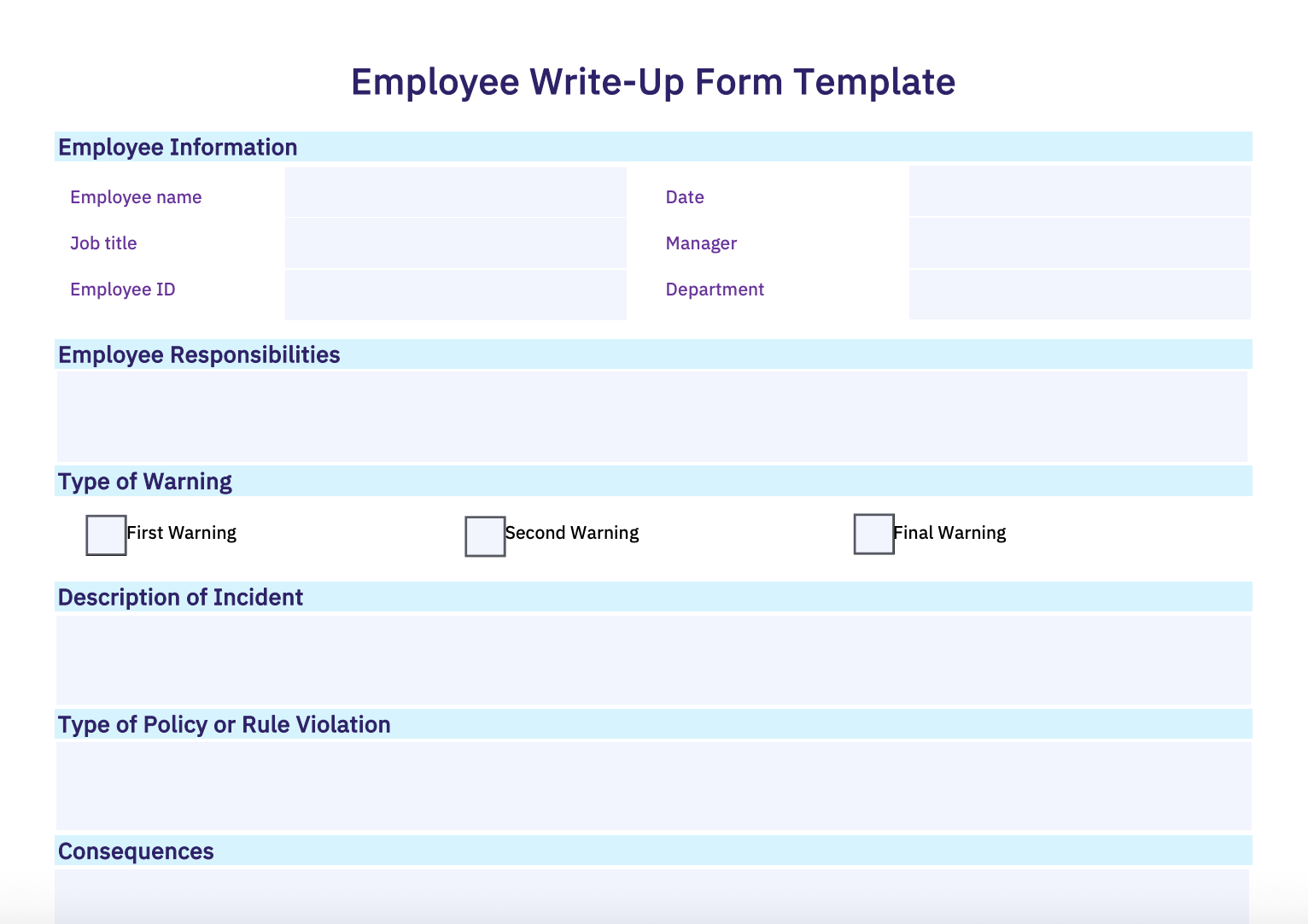 PDF Employee Write-Up Form Template by AIHR