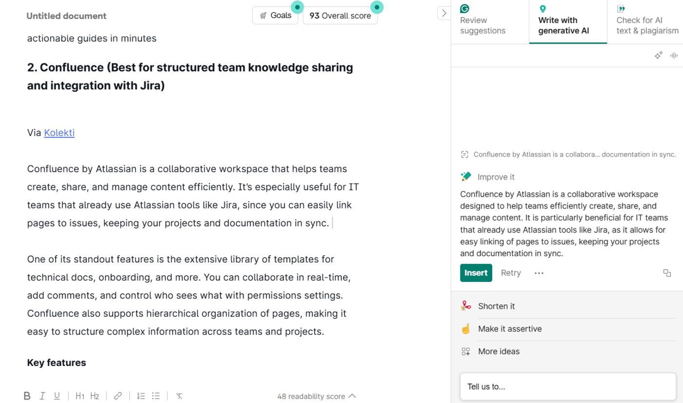Tableau de bord Grammarly : alternatives à 1Min AI