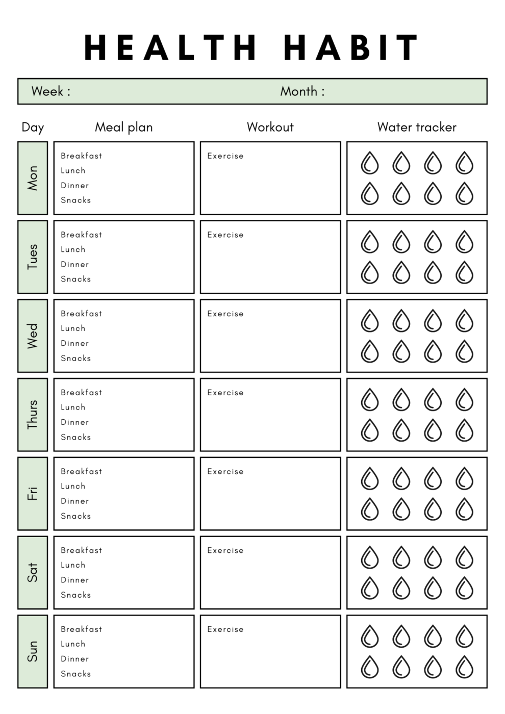 Health Habit Tracker Planner Template by Canva: fitness journal template
