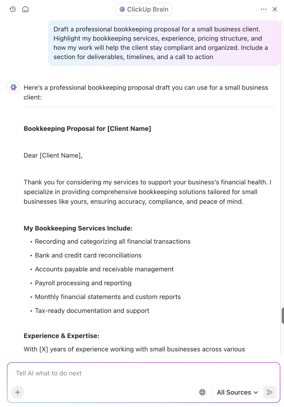 bookkeeping proposal templates: Brain