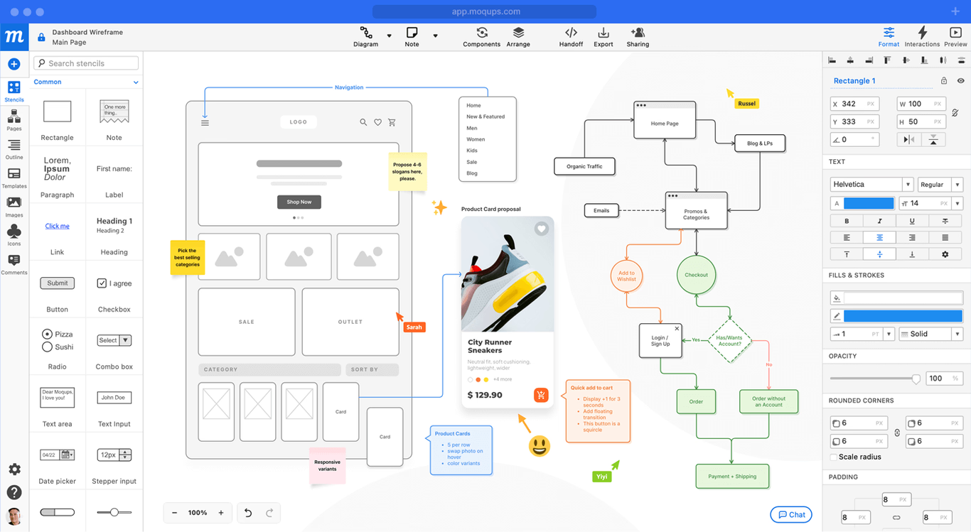 Moqups (Best for lightweight wireframing, diagramming, and interactive prototyping): Figma AI Alternative