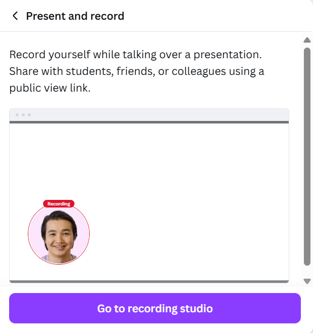 Presentare e registrare: come registrare lo schermo su Canva
