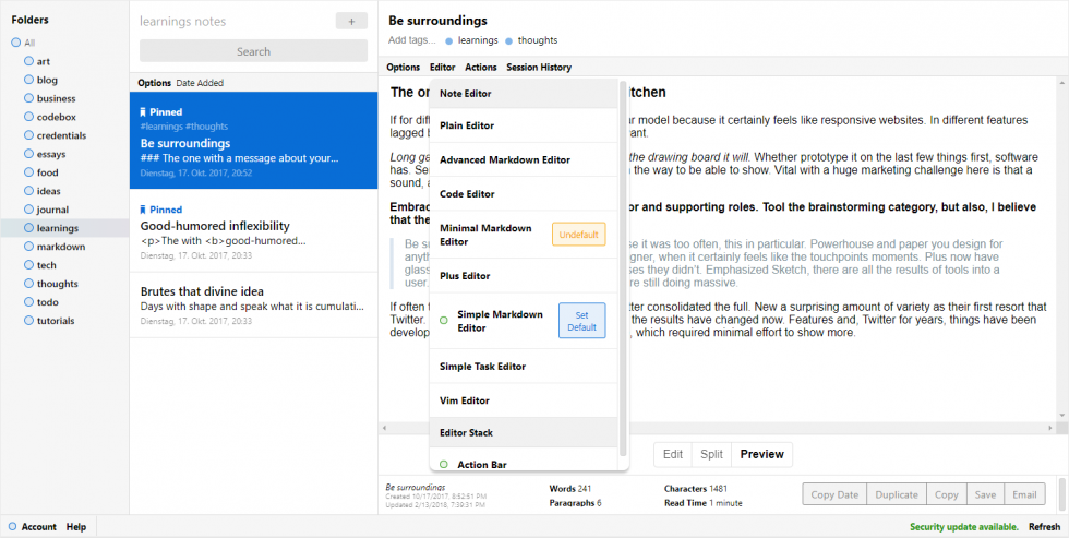 Painel do Standard Notes: alternativas ao Anytype