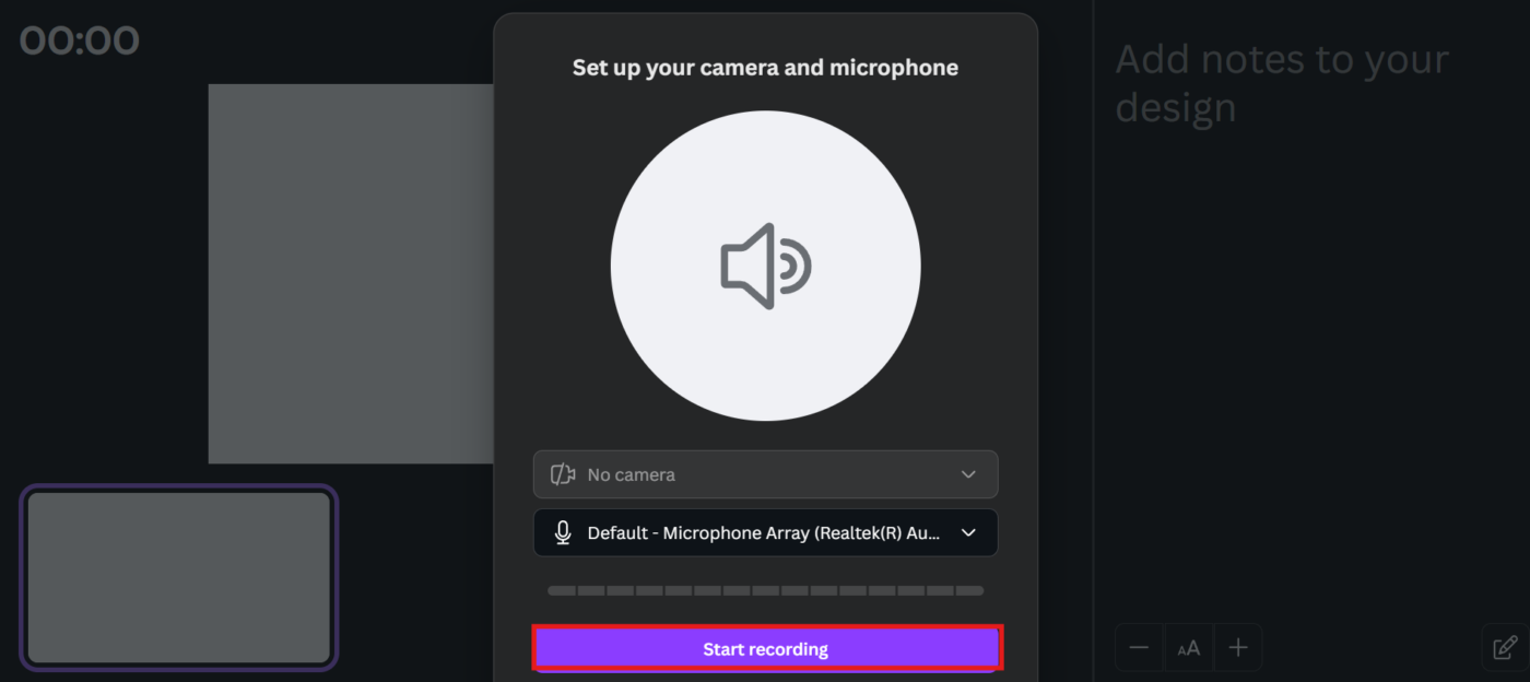Inizia a registrare: come registrare lo schermo su Canva
