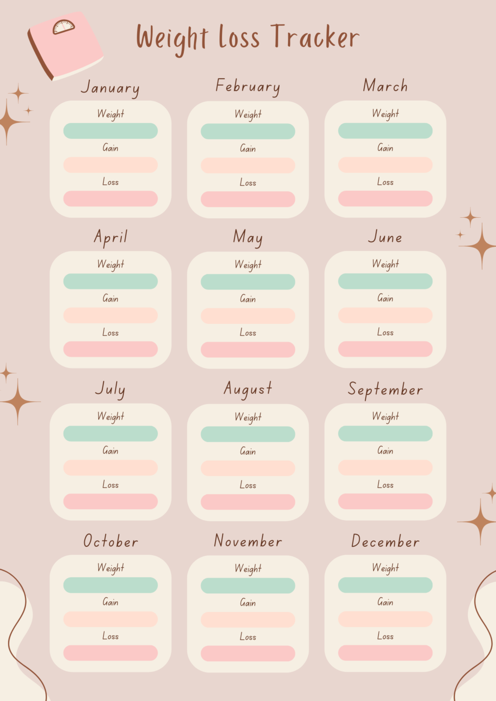 Weight Loss Tracker Personal Planner Template by Canva: fitness journal template