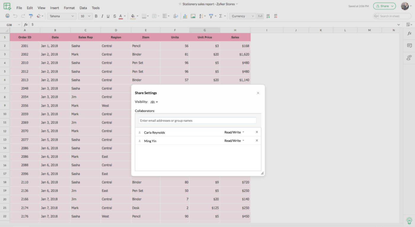 Zoho Sheet Dashboard