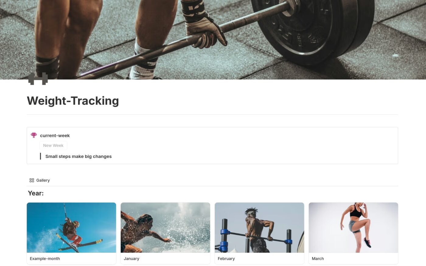 Modelli di allenamento Notion: Modello Notion per il monitoraggio del peso