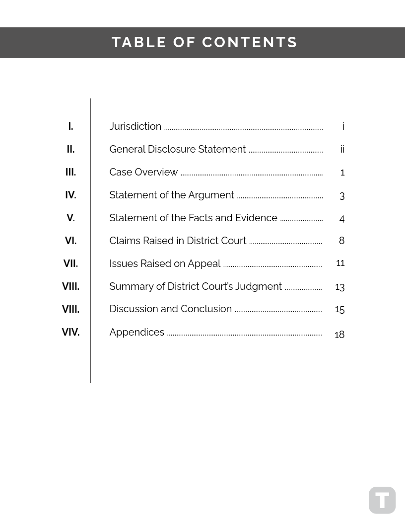 Table of Contents Template: Legal Table of Contents Template by Template.Net