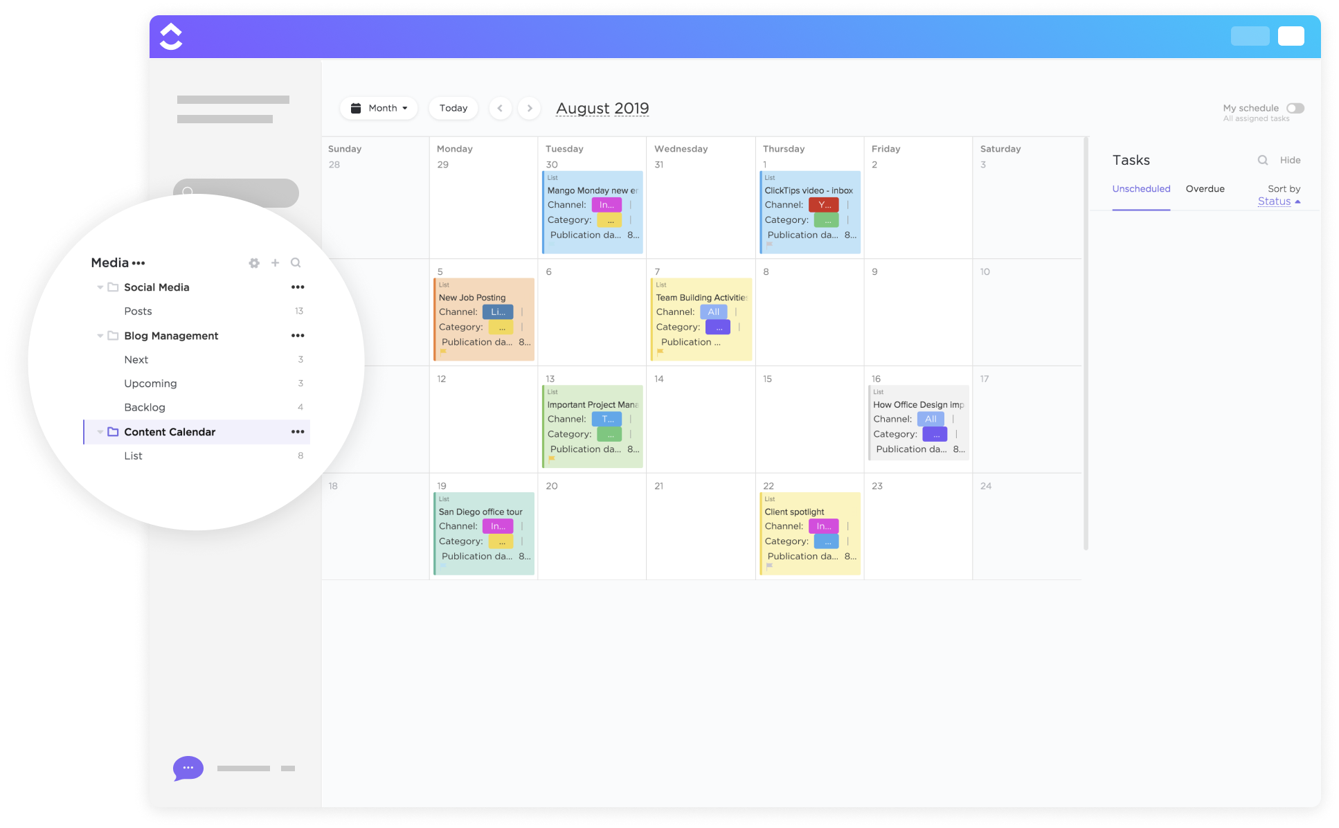 Video Production Template: ClickUp Content Calendar Template