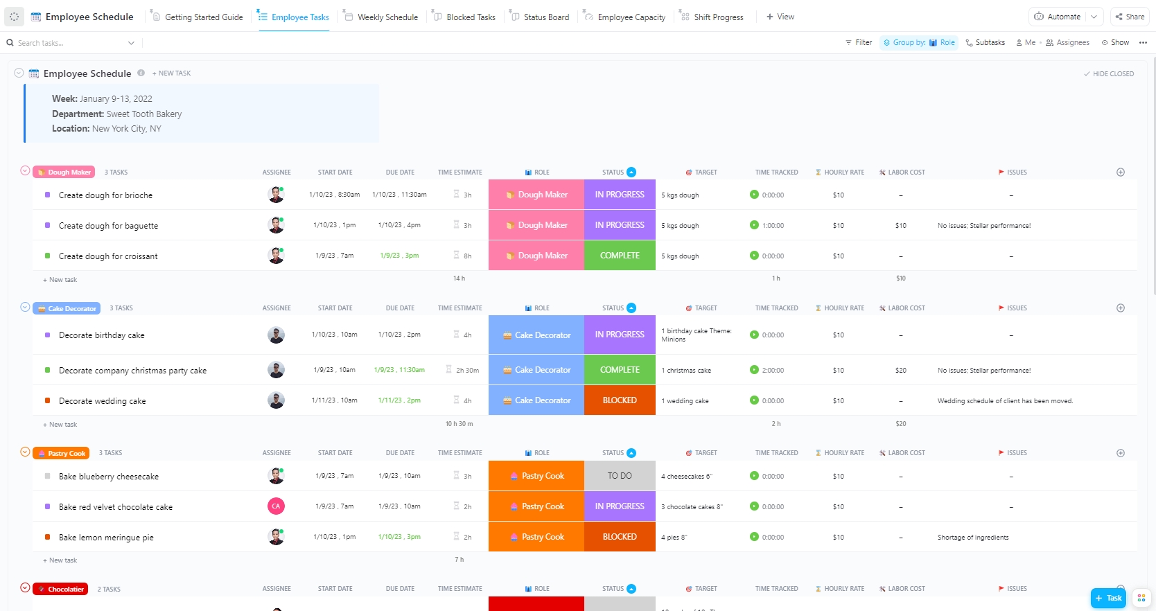 ClickUp Employee Work Schedule Template