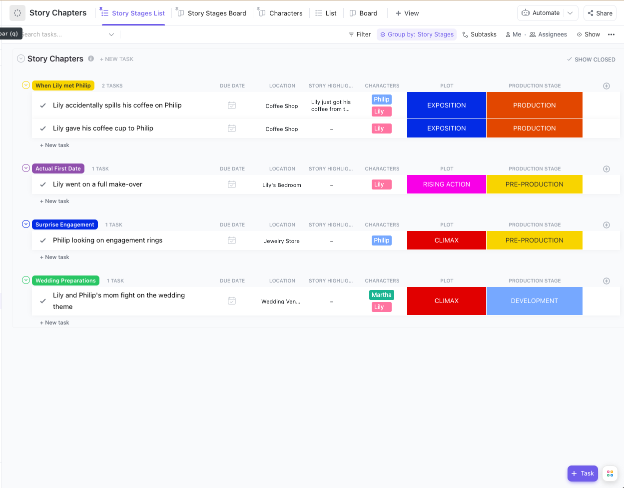 ClickUp Story Outline Template
