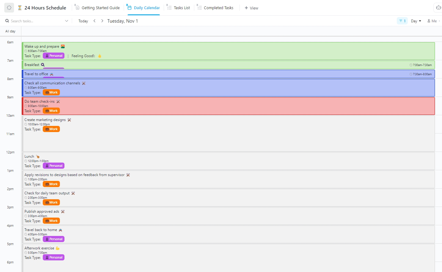 ClickUp 24-Hour Schedule Template