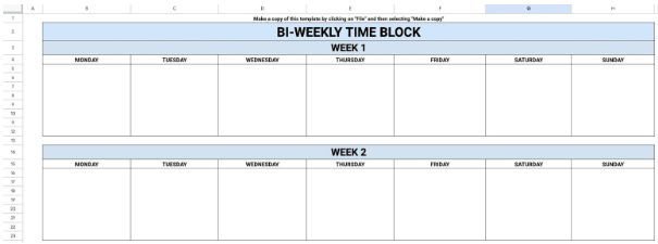 Time Blocking Template Excel: Excel Bi-Weekly Time Blocking Template by Float