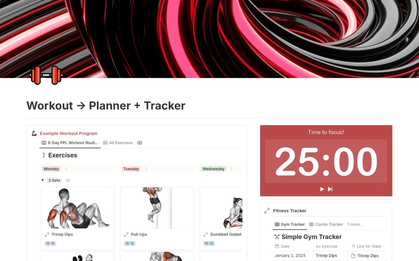 Notion Workout: modello Planner Plus Tracker