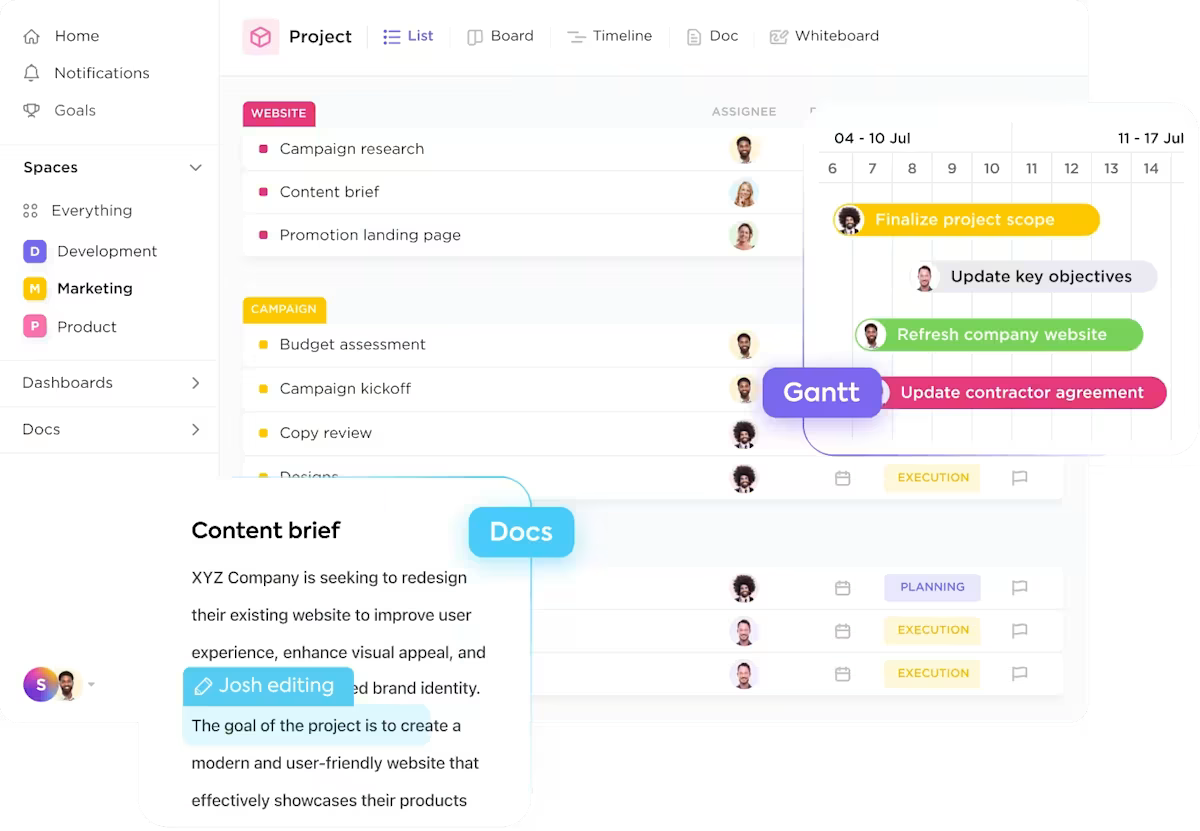 Impulsione o gerenciamento de tarefas e a estratégia de conteúdo com o ClickUp