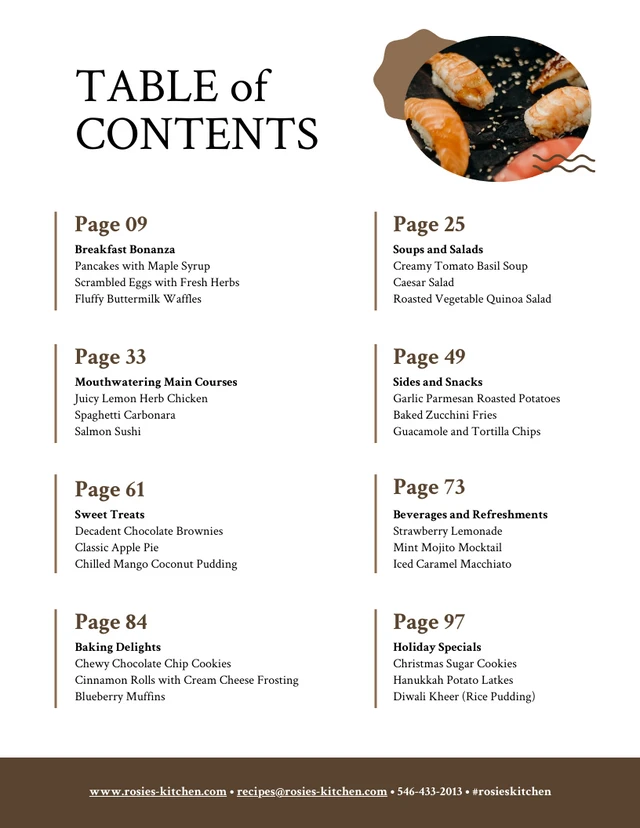 Table of Contents Template: Recipe Table of Contents Template by Venngage