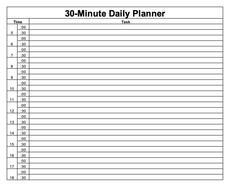 Time Blocking Template Excel: Excel 30-Minute Daily Planner Template by Quidlo