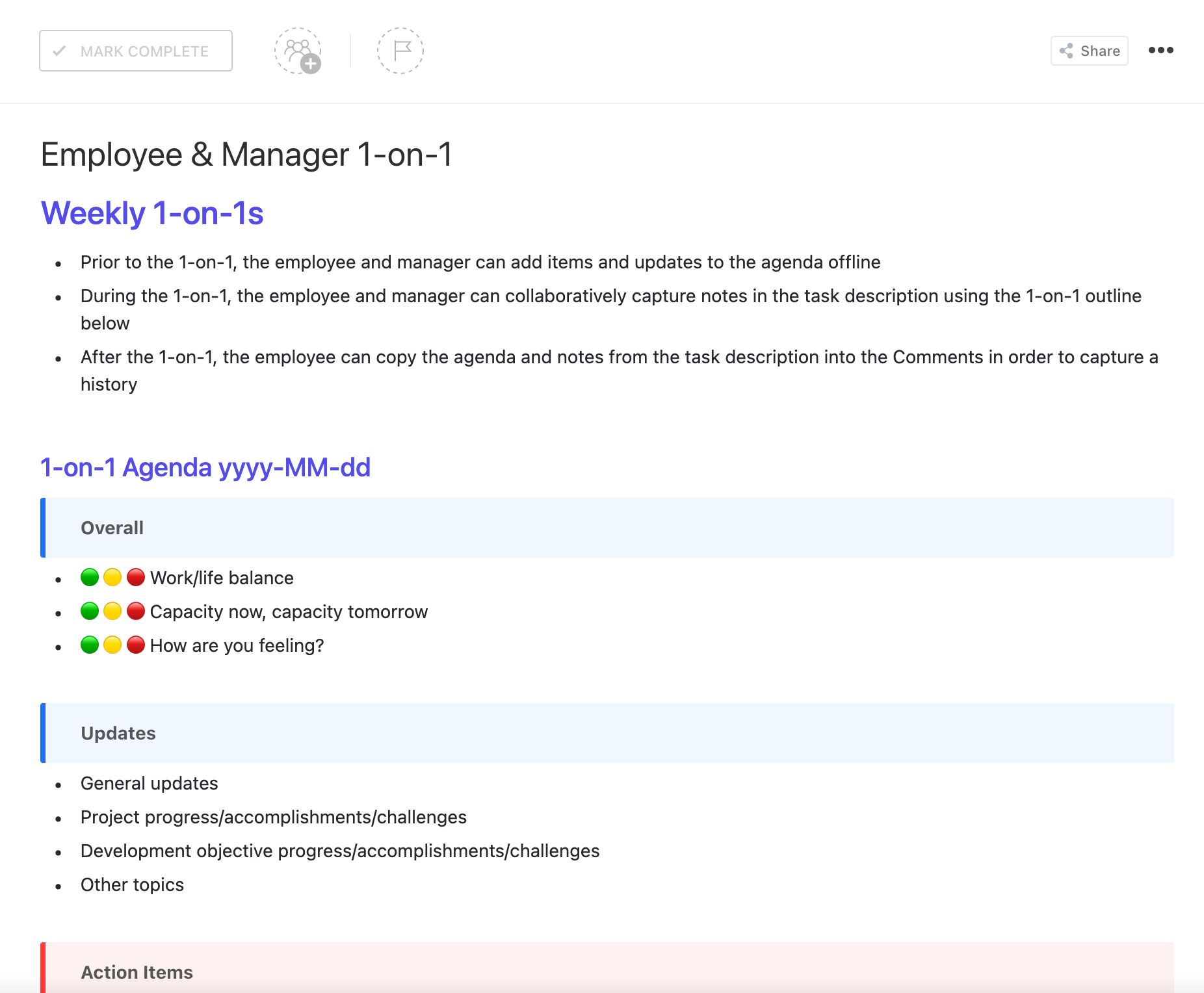 Employee Write Up Template: ClickUp Employee & Manager 1-on-1 Template