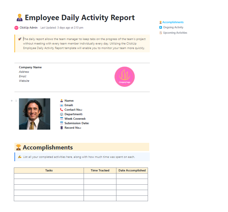 ClickUp Employee Activity Report Template