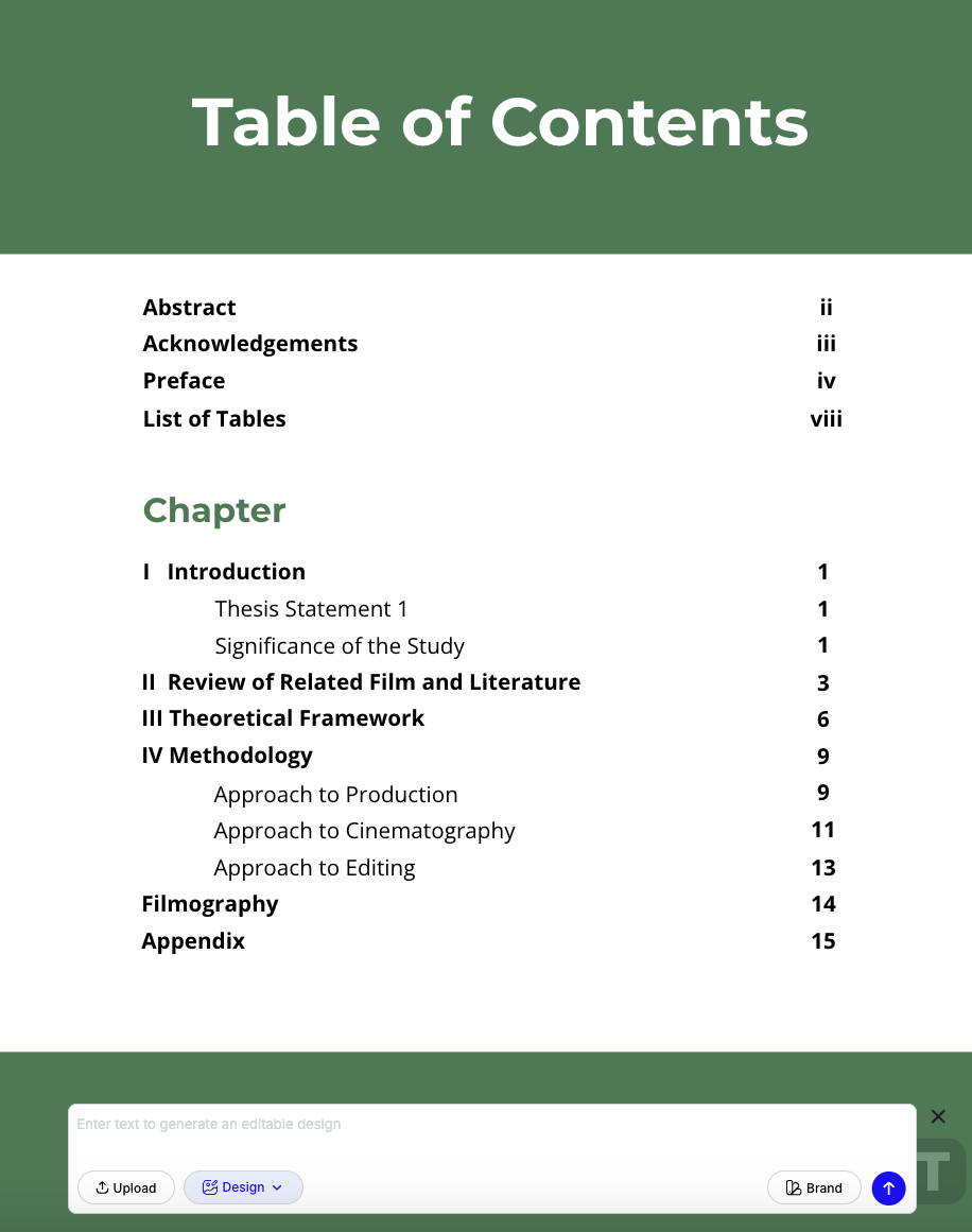 Table of Contents Template: Thesis Table of Contents Template by Template.Net