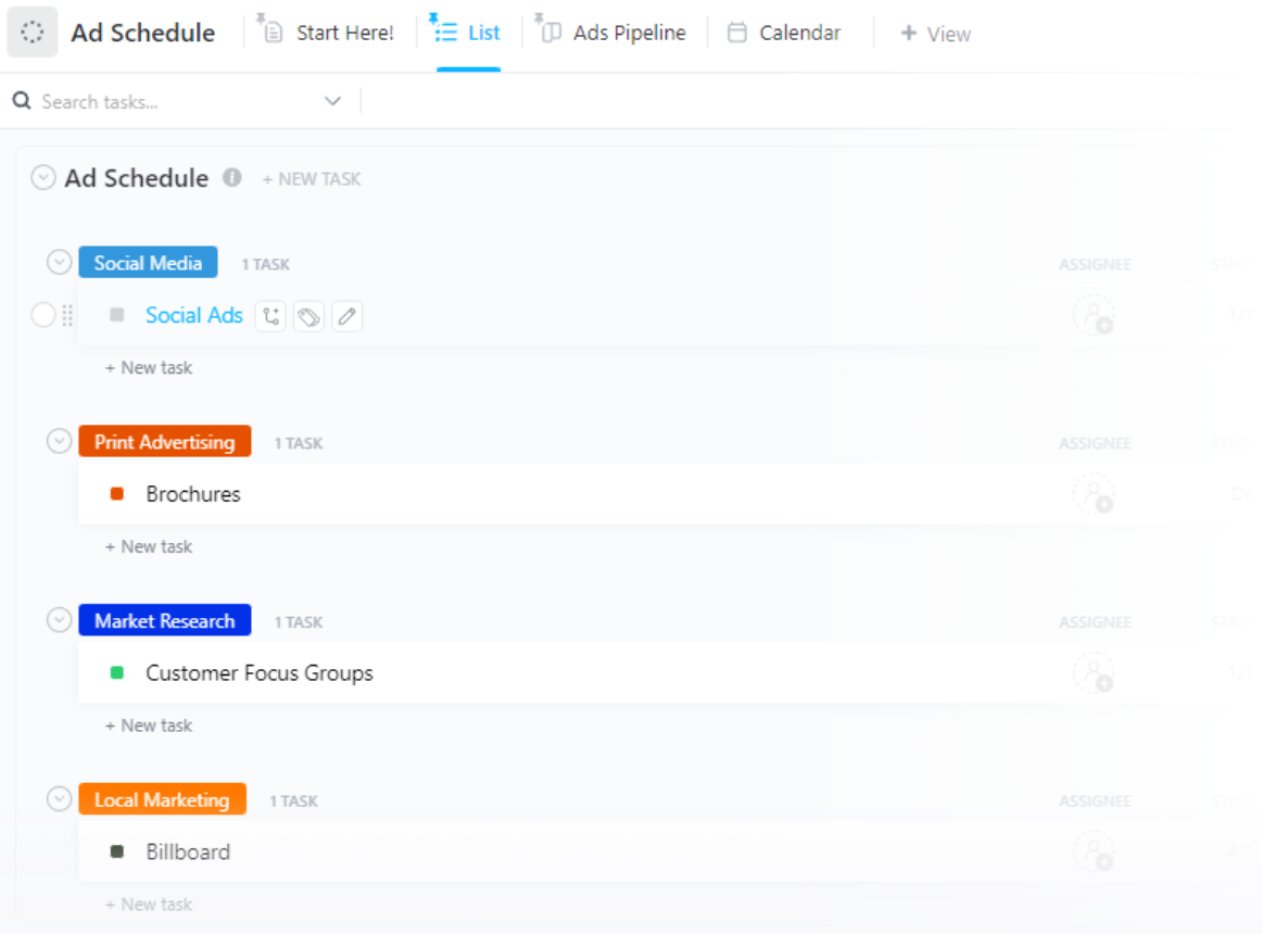 ClickUp Ads Schedule Template