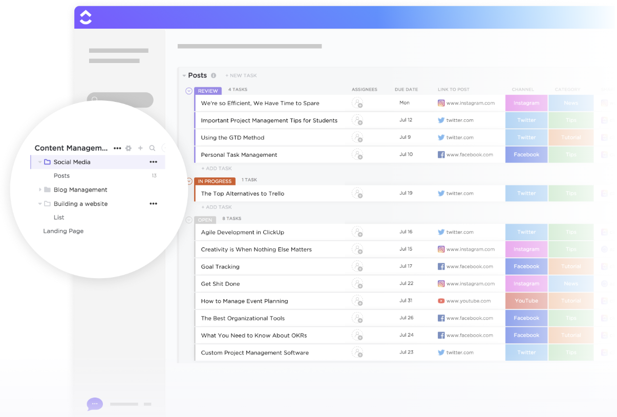 Social Media Reporting Template: ClickUp Social Media Advanced Template