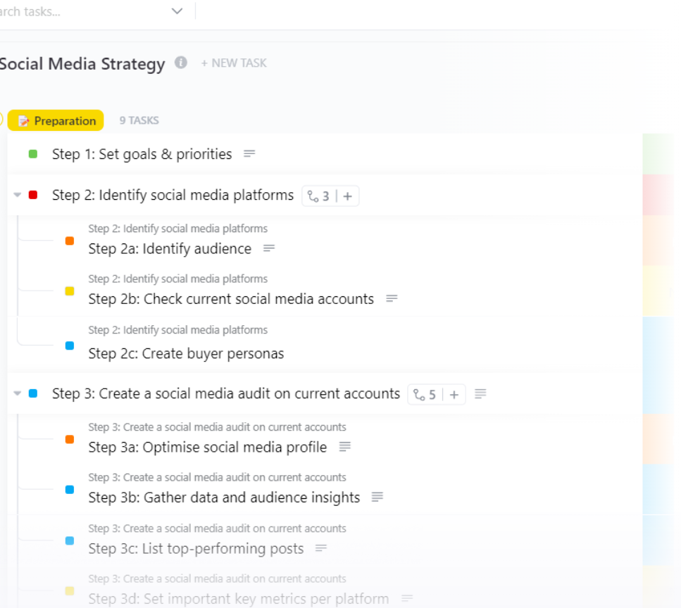 ClickUp Social Media Strategy Workflow Template