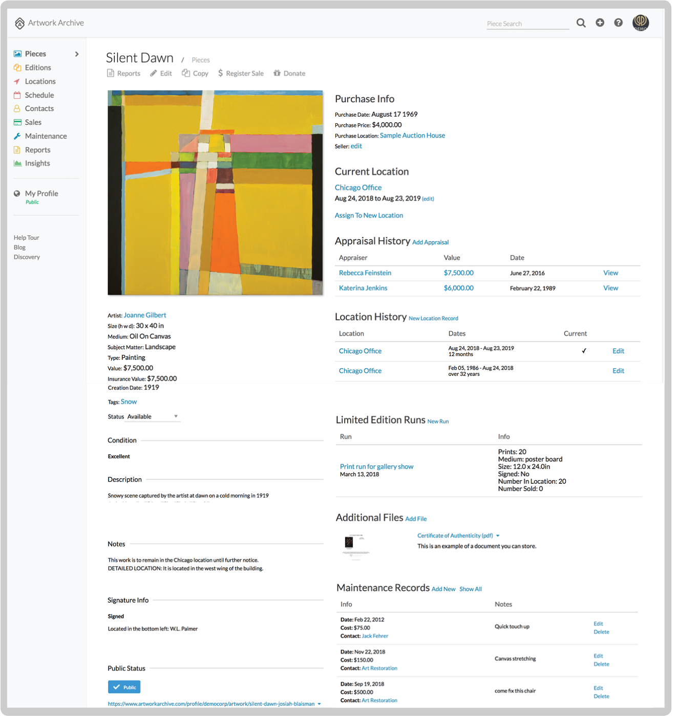 Artwork Archive: collection tracking software
