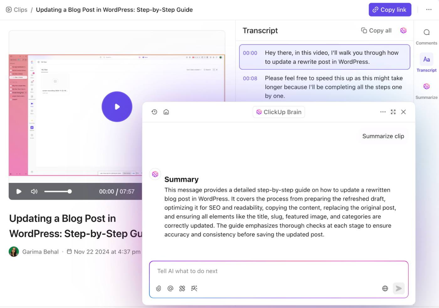 ClickUp Clips: Can ChatGPT Transcribe Audio