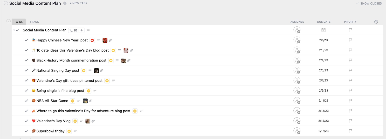 Turn the ClickUp Social Media Content Plan Template into the editorial calendar of your dreams