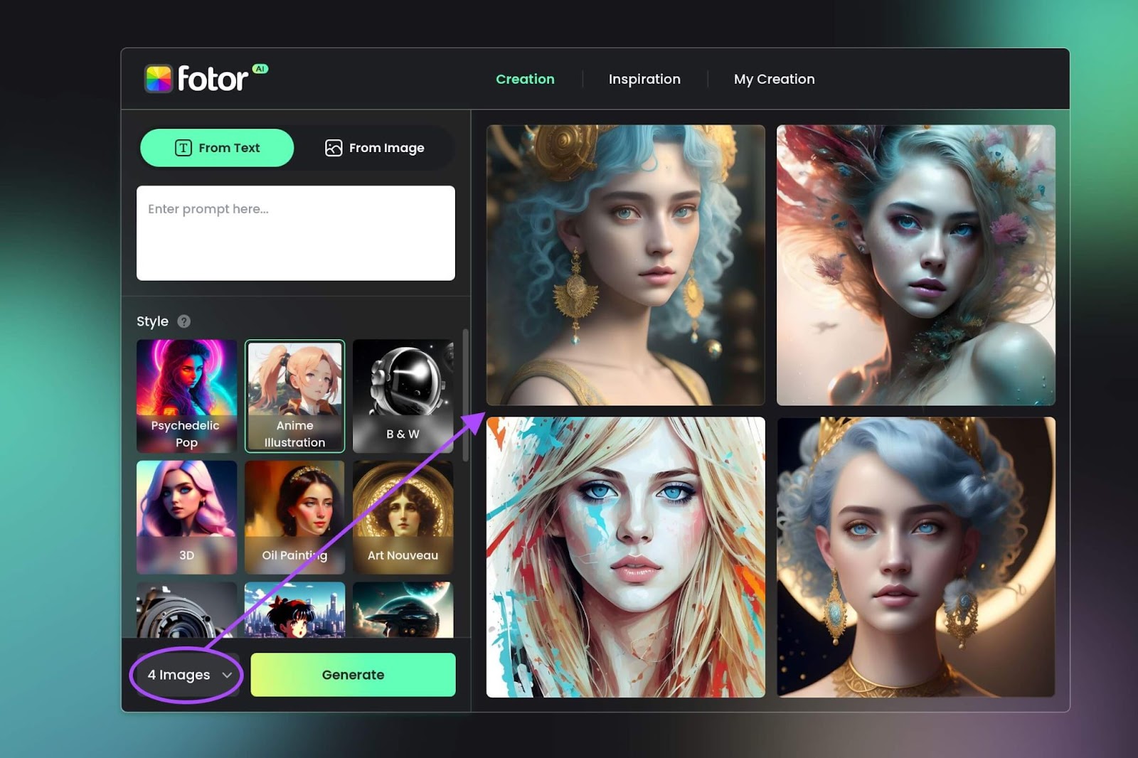 Fotor KI-Bildgenerator (Bester kostenloser Bildgenerator mit großer Stilvielfalt): KI-PNG-Generator