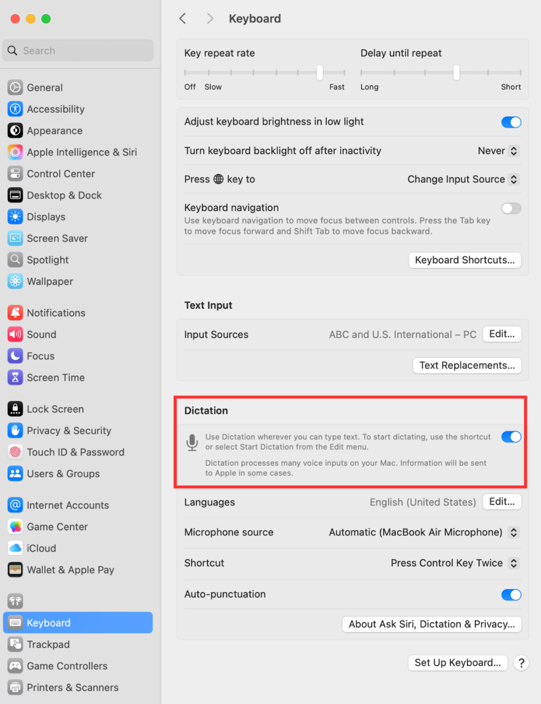 Enable Dictation on Mac
