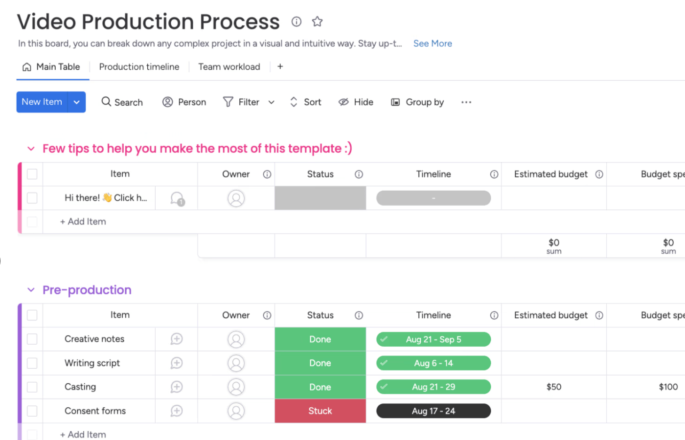 Explore and organize the content creation process with the ClickUp YouTube Planning and Production Template