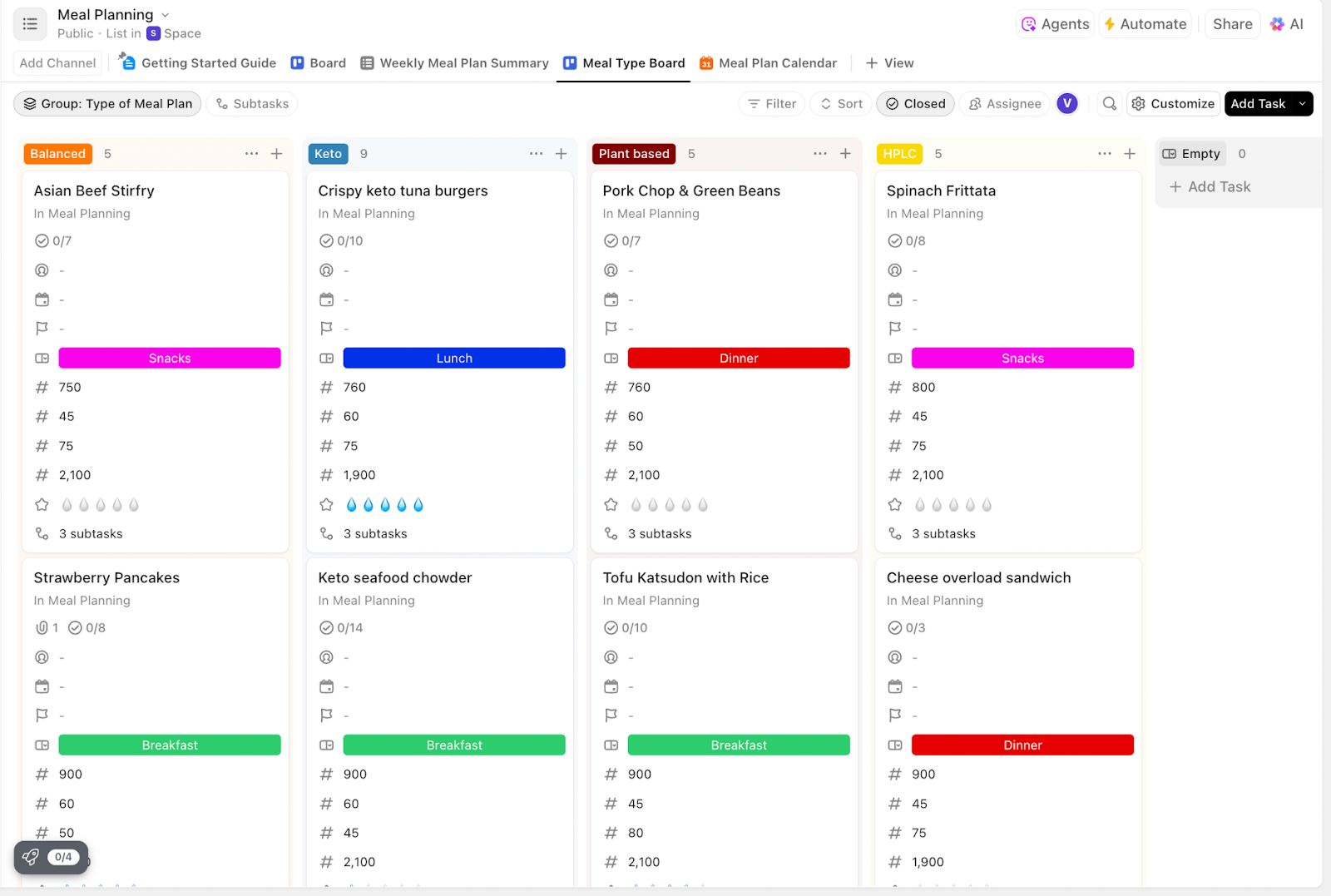 ClickUp Meal Planning Template