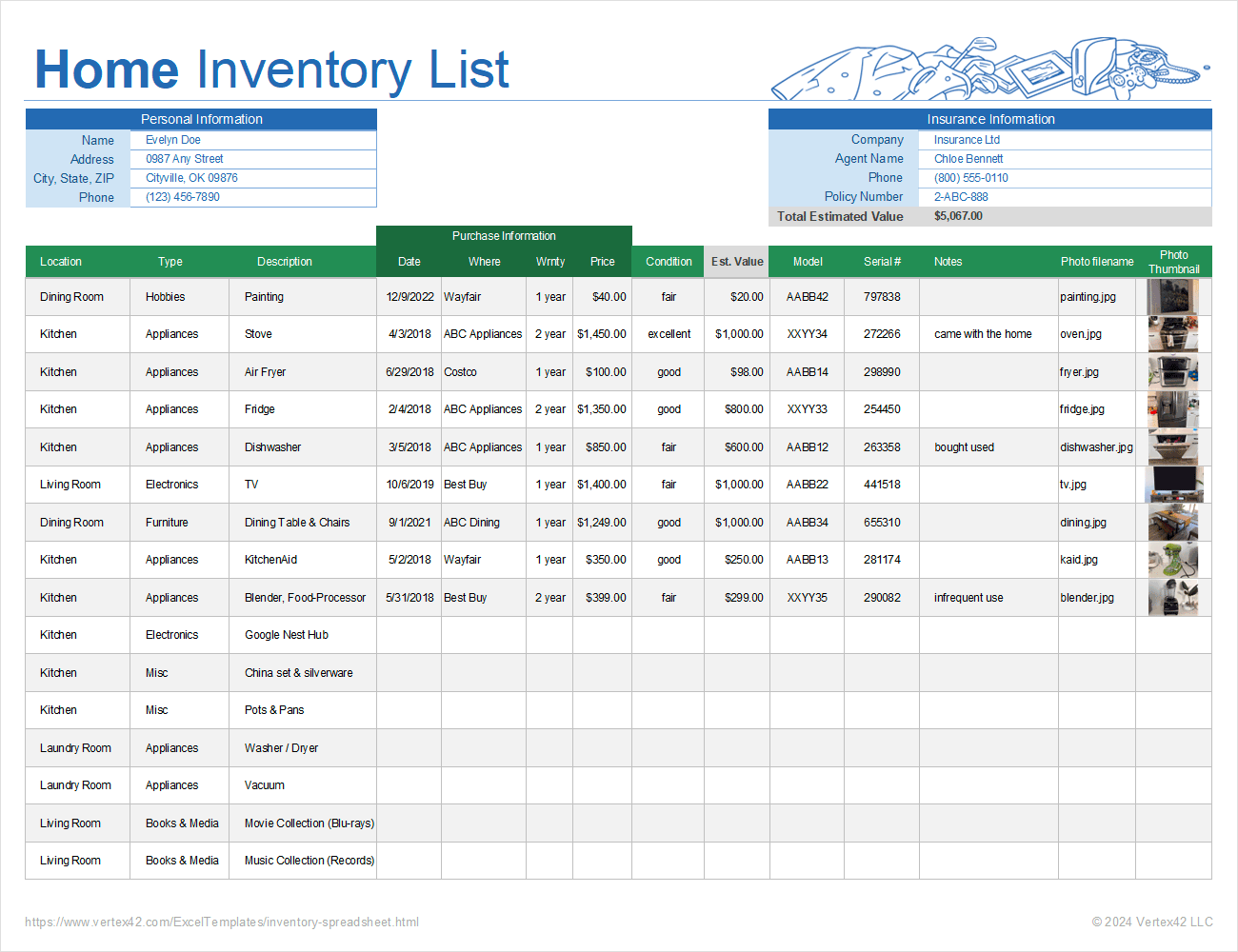 Excel Home Inventory Template