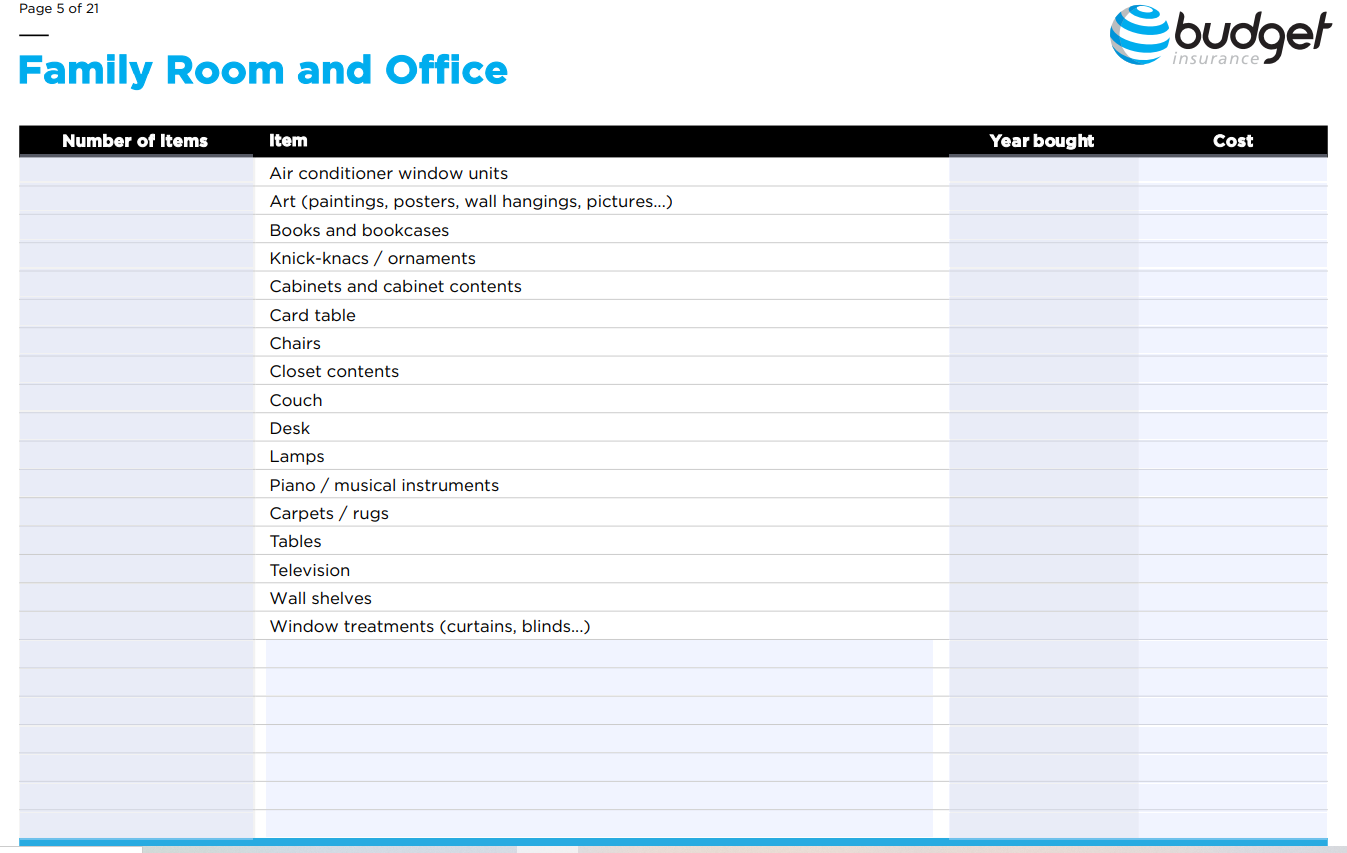 PDF Home Inventory Checklist Template