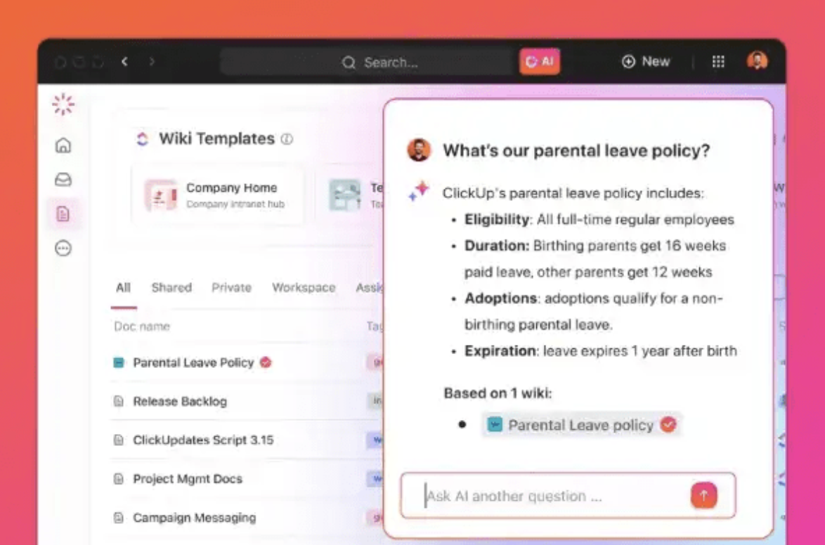 ClickUp Knowledge Management Glean vs Elasticsearch