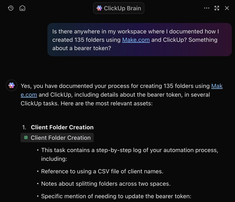 ClickUp Brain/AI Knowledge Management