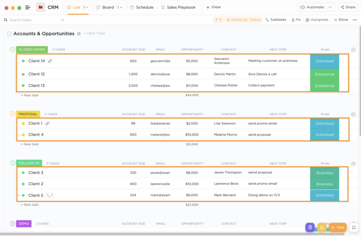 ClickUp cho CRM Ví dụ về doanh nghiệp cá thể