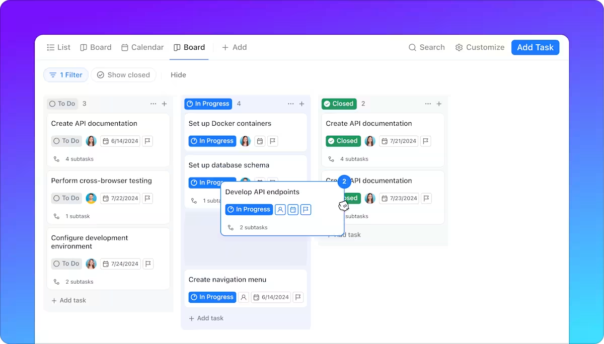 ClickUp Board View: Construction Management Plan